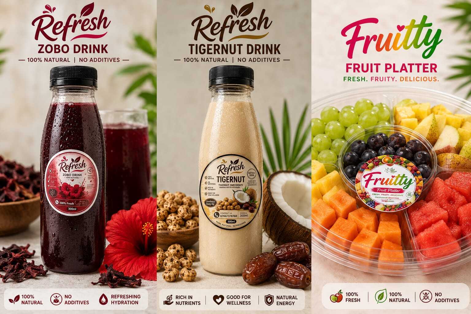 Refresh natural drinks — zobo, tigernut, and fresh fruit